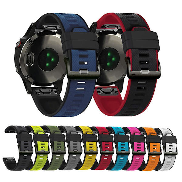 Tvåfärgsband, mjuk silikonrem, svettsäker för Garmin-Fenix6 armband Yellow black 26