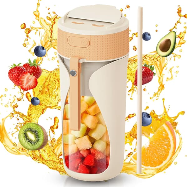 Blender, 6-bladet med sugerør, USB genopladelig, 450 ml (orange)