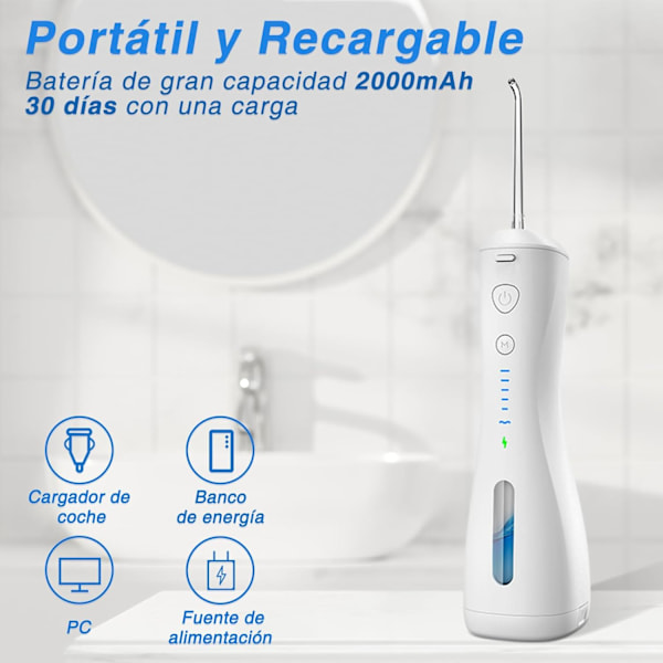 Oral Irrigator - 6 rengøringstilstande og 4 spidser, IPX7 vandtæt, 250 ml bærbar, sort