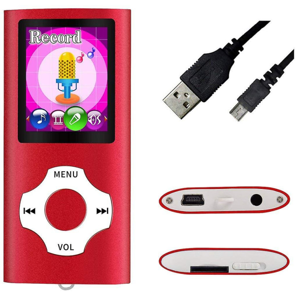 Mp3 Mp4 musikkspiller med bildeviser E-bokleser Taleopptaker FM Radio Video Red 32GB