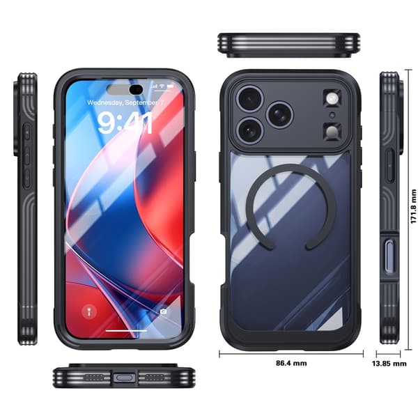 Kotelo iPhone 18 Pro Maxille, magneettinen PC + TPU näytönsuojalla Orange For iPhone 18 Pro Max