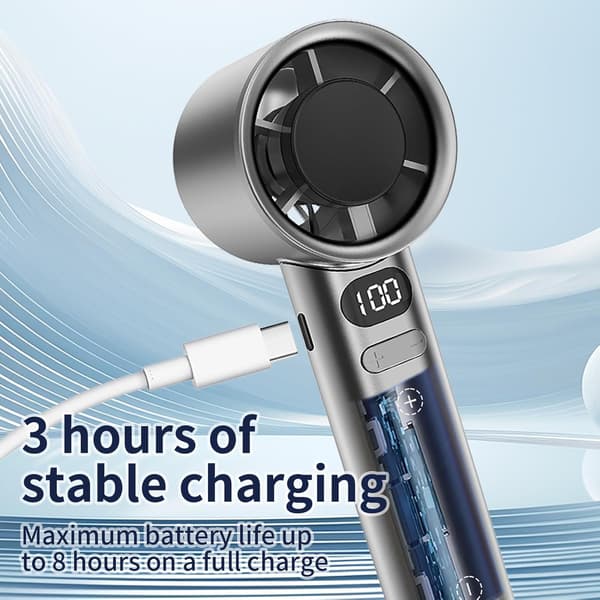 Blæser - Mini Håndholdt 120 Hastighed - USB Genopladelig, Med Digitalt Display (Grå)