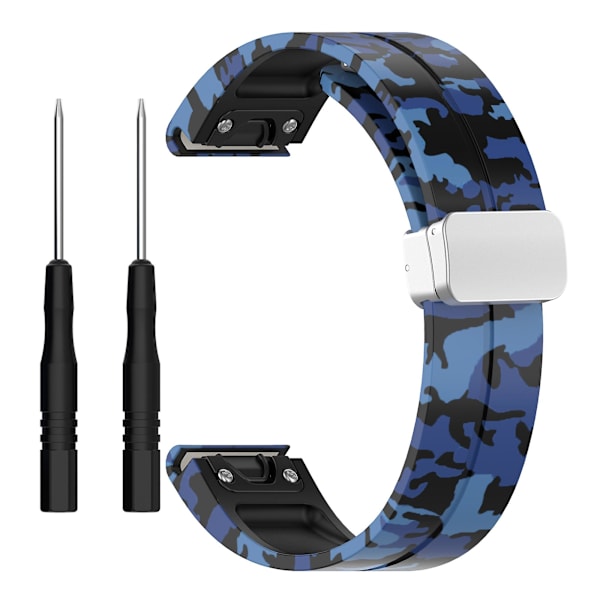 Sølvspenne 22mm Silikon Rem for Garmin Fenix 7 / Forerunner 965/955/945/935 Camo Blue