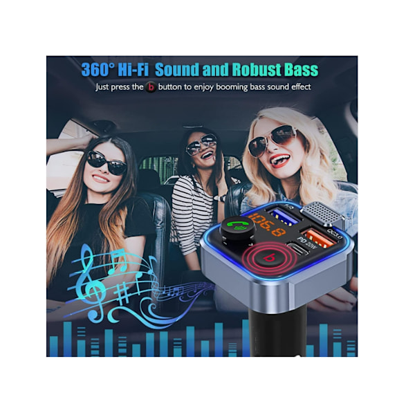 Auton FM-lähetin [Uusin versio] Autosarja Langaton Bluetooth 5.0 PD3.0 Type-C Radioadapteri
