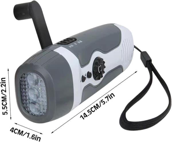 Mini 3 Led Håndsving Lommelygte Bærbar Fm Radio, Grå