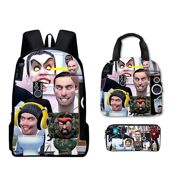 Uusi peli Skibidi WC-koululaukku tai salkku tai kynäpussi tai kolmiosainen reppu Opiskelijat-17 3pcs