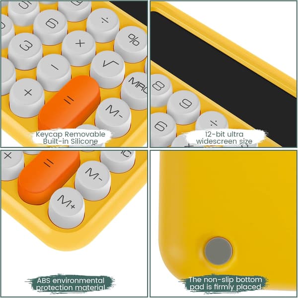 12-cifret mekanisk switch-lommeregner med stort LCD-display (lyserød)