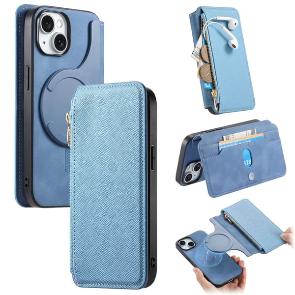 Fodral för iPhone 16 Plus Sugkopp Adsorption Flip Cover Magsafe Skyddsfodral Blue