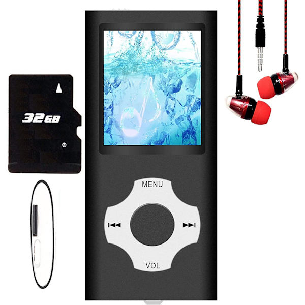 Mp3-spelare/Mp4-spelare med 64gb/32gb/16gb minne SD-kort Smal klassisk digital LCD-skärm 1,82 tums skärm Mini USB port med FM-radio, röst black 16GB