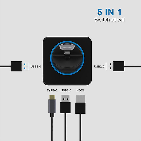 Video Bärbar TV-omvandlare Laddarbas 5 i 1 multifunktionell HDMI-kompatibel laddningsdocka kompatibel med switch