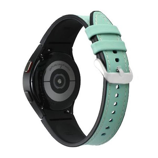 Læderrem til Samsung Galaxy Watch 4 Classic 44mm 40mm Ingen huller Silikone+læderarmbånd Correa Galaxy Watch 4 5 Pro Band Galaxy Watch 4 40-44M-L cyan-silver-black