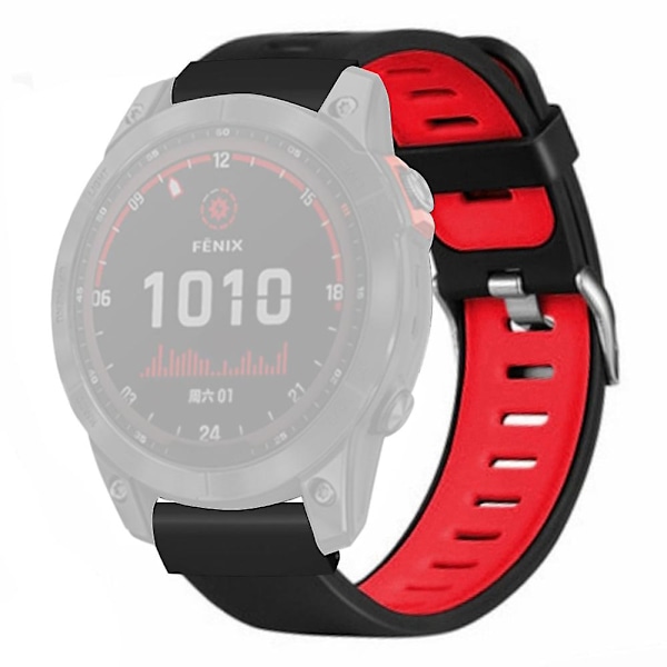 26mm PC-liitin Silikoni Kaksiväri Urheilukellohihna Coros Vertix 2/ Garmin Fenix 7x/6x/5x Black Red