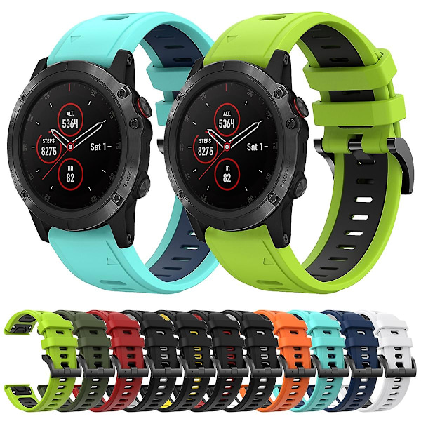 To-farget silikonklokkebånd for Garmin Fenix 5X Sapphire White Black