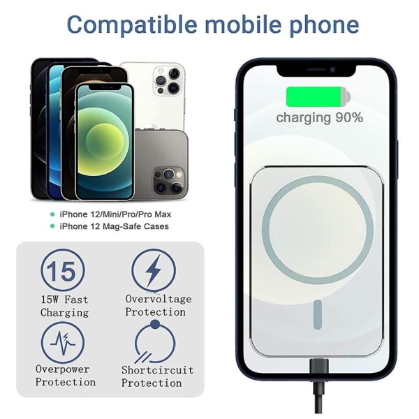 15 W magneettisella langattomalla autolaturitelineellä iPhone 12/12 Pro Max Mini -puhelimelle Magsafe-pikalataisella langattomalla autolaturitelineellä (valkoinen)