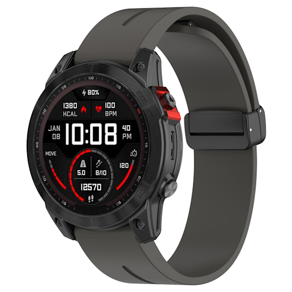 Silikone urrem 26mm folde sort spænde urrem til Garmin Fenix 7x/7x Solar/tactix 7 Pro Grey