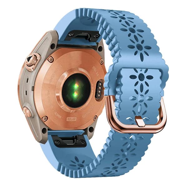 For Garmin Fenix 7S/6S Pro/5S Plus/Instinct 2S Hollow-out Flower Pattern Silicone Watch Band Adjustable Quick Release Soft Strap Replacement Baby Blue