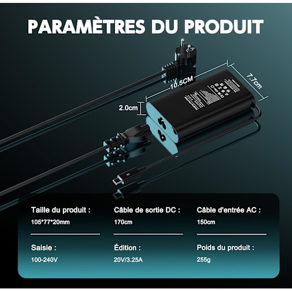 Laddare för Dell 65W USB C Latitude 5420 5290 7490 5520 5285 5179 5480 5400 Nätadapter