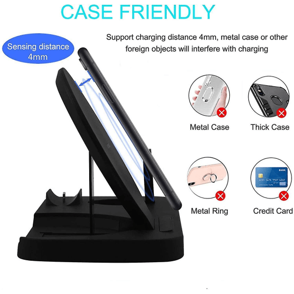 3 i 1 trådløs oplader, Fast Charging Station Stand Base til Iphone 11/11 Pro/11 Pro Max/xs Max/xr/xs/x/8/8 Plus, Iwatch