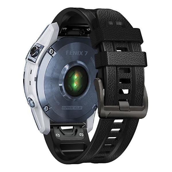Til Garmin Fenix 7 Quick Release Silikone Læder Urrem HTK Black