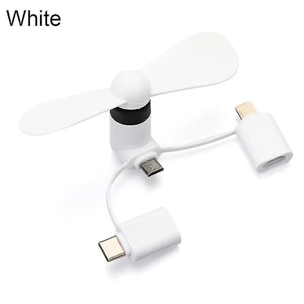 3 i 1 rejse bærbar mobiltelefon mini blæser køler til Android Type-c Micro Usb C til Ipad Iphone 5 6 6s 7 Plus 8 X Xs white