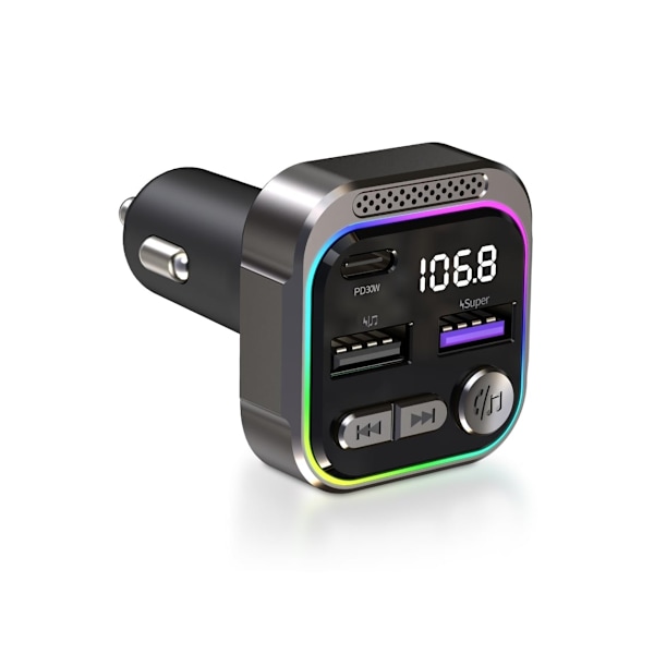 Bluetooth 5.3 FM-lähetin autoon Bluetooth-adapteri autoon PD30W:llä, handsfree-puhelut, Hi-Fi-ääni, tukee U-levyä valolla P