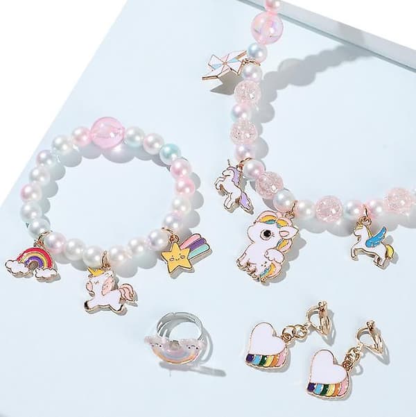 Børnesmykker til piger 5 sæt halskæde armbånd white