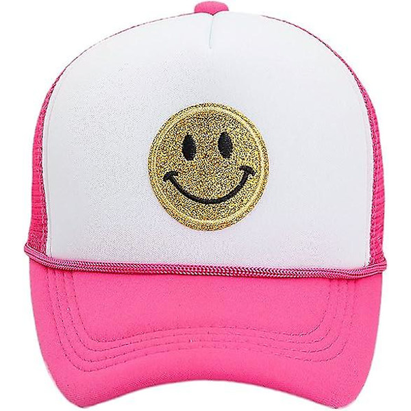 Unisex baseball cap Smiley, keltainen kimalteleva smiley brodeerattu kuorma-autohattu pink