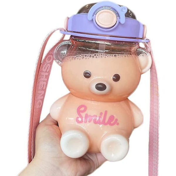 Bear vesipullo oljella, Kawaii vuotamaton vesikannu säädettävällä olkahihnalla retkeilymatkoille 1400ml Purple