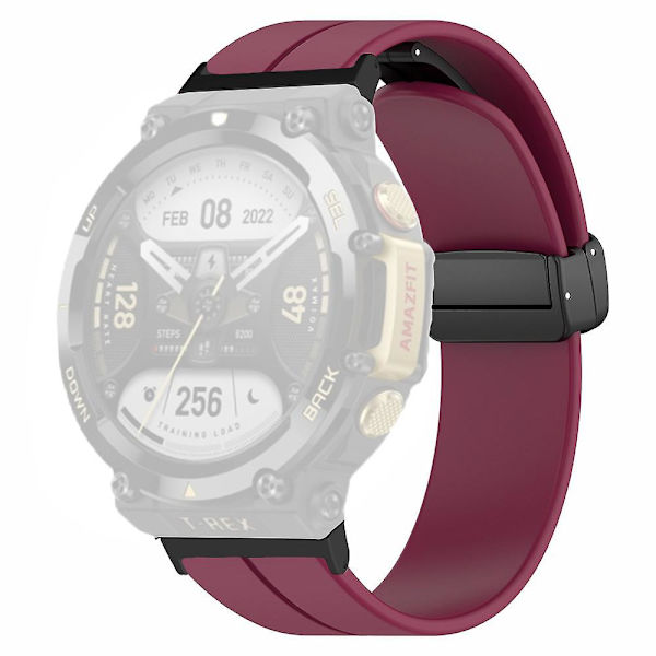 Silikone urrem magnetisk folde spænde håndledsrem til Huami Amazfit T-rex 2 Wine Red