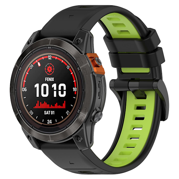 For Garmin Fenix 7X / Fenix 7X Pro -kellohihna 26mm vedenpitävä kevyt silikoniranneke Black Green