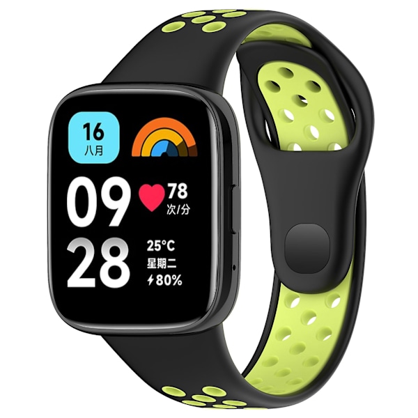 For Xiaomi Redmi Watch 3 Lite / Watch 3 Active Bicolor Watch Bands Silikon Hurtigutløsing Erstatningsklokke Rem Black Lime