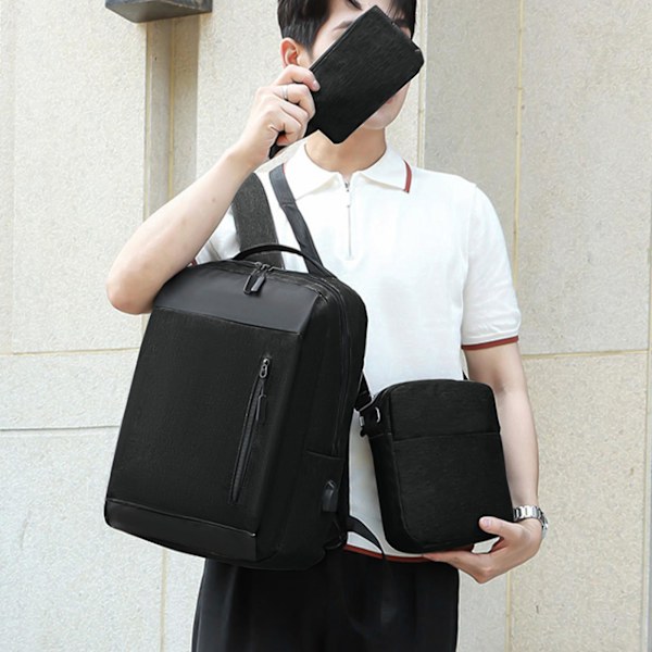 Resväska Laptop Ryggsäck, Stor Resväska Ryggsäck, Business Carry On Ryggsäck Med Crossbody Och Myntväska, Hållbar College Väska Tre Delar Black