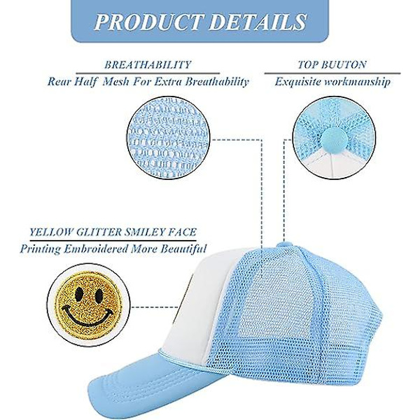 Unisex baseball cap Smiley, keltainen kimalteleva smiley brodeerattu kuorma-autohattu dark blue