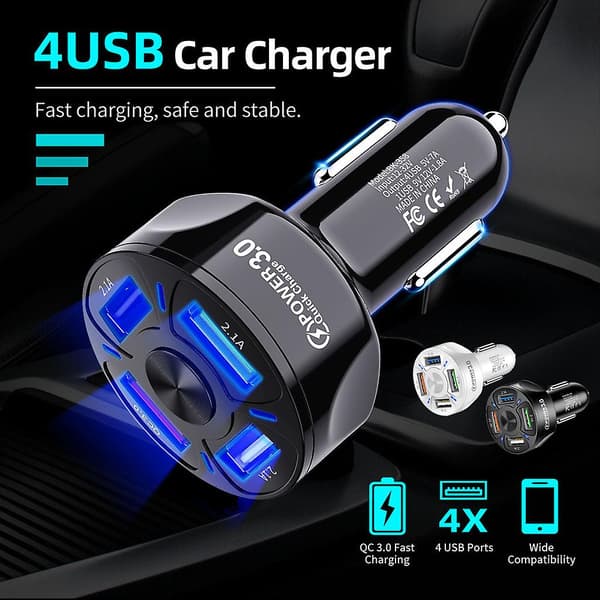 Bærbar billader med 3 USB-porte, QC3.0-strømadapter til telefon Black