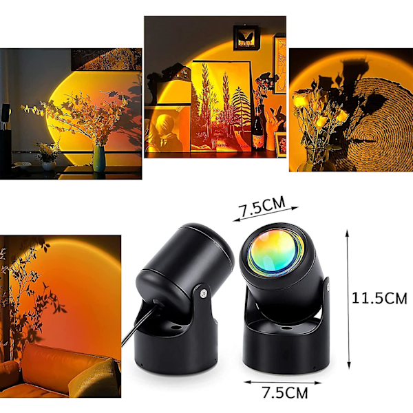 Solnedgangslys, projektorlys til boligindretning, 16 farver 4 tilstande Sunset Red