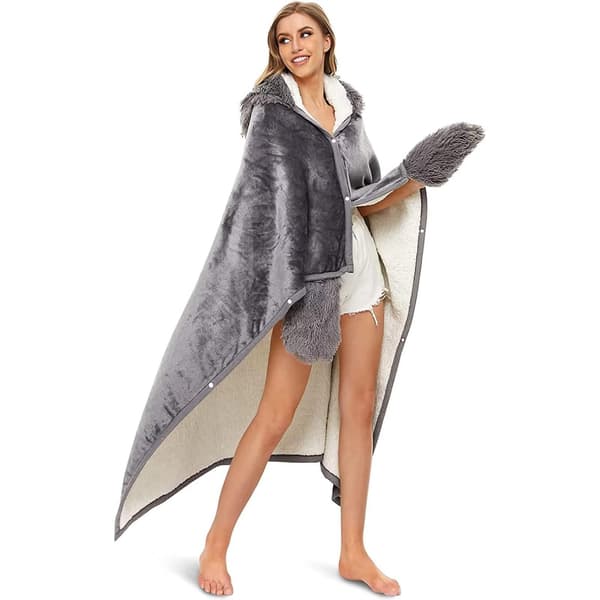 Tæppe Bærbart Hætteklædt Flanel Kast Kappe Black 152cm*125cm