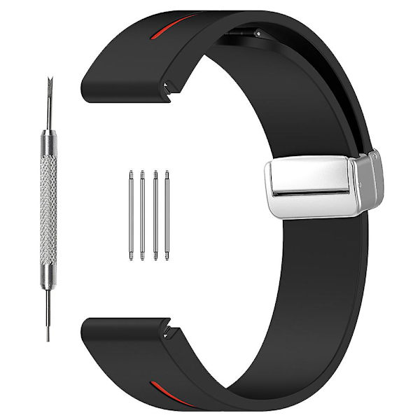 20mm kaksivärinen silikoninen magneettinen hopea solki ranneke Samsung Galaxy Watch 6/6 Classic/5/4 Black Red
