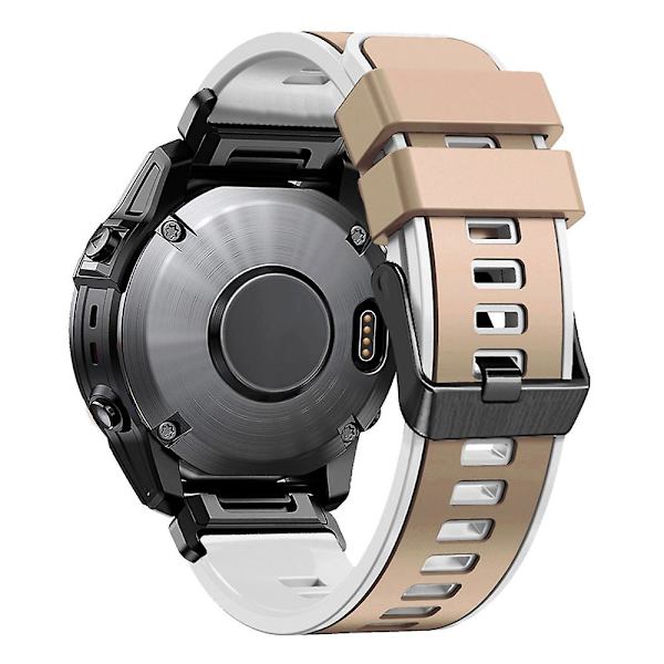 Til Garmin Tactix 7 Pro/Tactix Delta Udskiftningsarmbånd Hurtigudløsning Dual-farve Blød Silikone Sport Watch Band Khaki    White