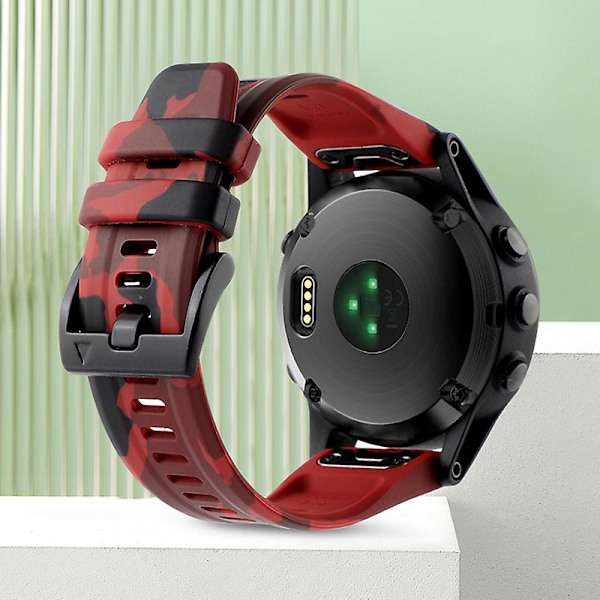 Silikonklokkebånd til Garmin Fenix 7x / 6x, kamuflasjemønster 26mm hurtigutløsing uformell rem Camouflage Red