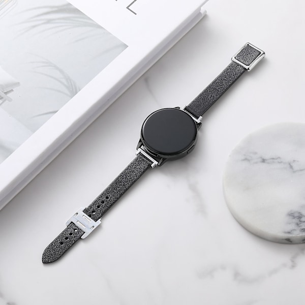 20mm læderrem til Samsung Galaxy Watch6 Classic 47mm 43mm, med magnetisk foldespænde Black Silver Buckle