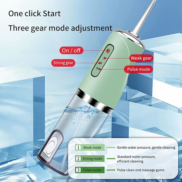 Oral Irrigator - USB-uppladdningsbar med 220 ml vattentank (Grön)