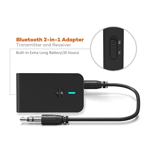 Bluetooth 5.0 Lähetin Vastaanotin Langaton Bluetooth-sovitin 3 in 1 3,5 mm Bluetooth-audioadapteri TV:lle PC:lle Kuulokkeille