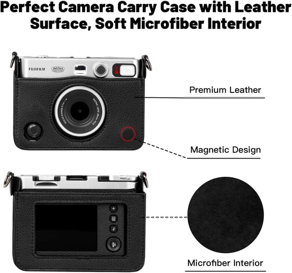 Etui - Til Instax Mini Evo Spejlløst Kamera, PU-læder Med Skulderrem (Sølv)