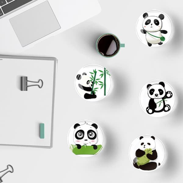 12 st magnetiska kylskåpsmagneter i glas, 30 mm (Panda)