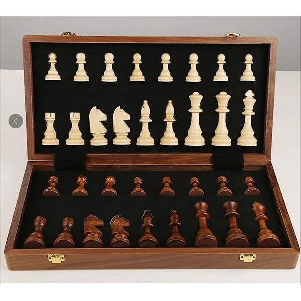 Skaksæt af træ 45cm Stort sammenklappeligt skakbrætspil 2 ekstra dronninger