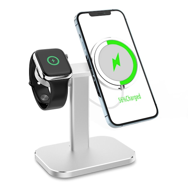 2 in 1 metallista jalusta iwatch-puhelimelle 12/pro/pro Max/mini langaton laturi White