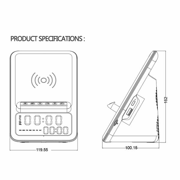 Bluetooth-højttaler 3-i-1, LED digitalt display vækkeur trådløs oplader (sort)
