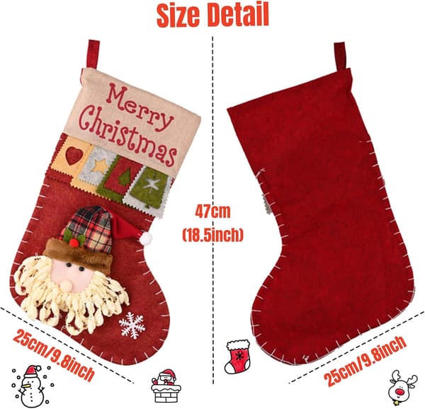 Julstrumpa 3-pack Retro, 18\" Stor Storlek Tomte, Snögubbe