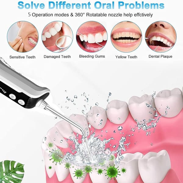 Oral Irrigator - 330 ml IPX7 med 5 moduser 4 dyser (hvit)