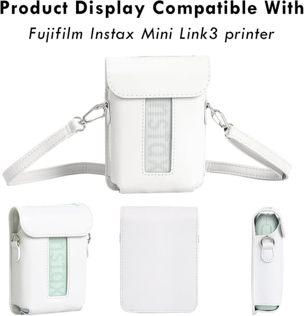 Etui for Instax Mini Link 3, PU med skulderstropp (Hvit) White